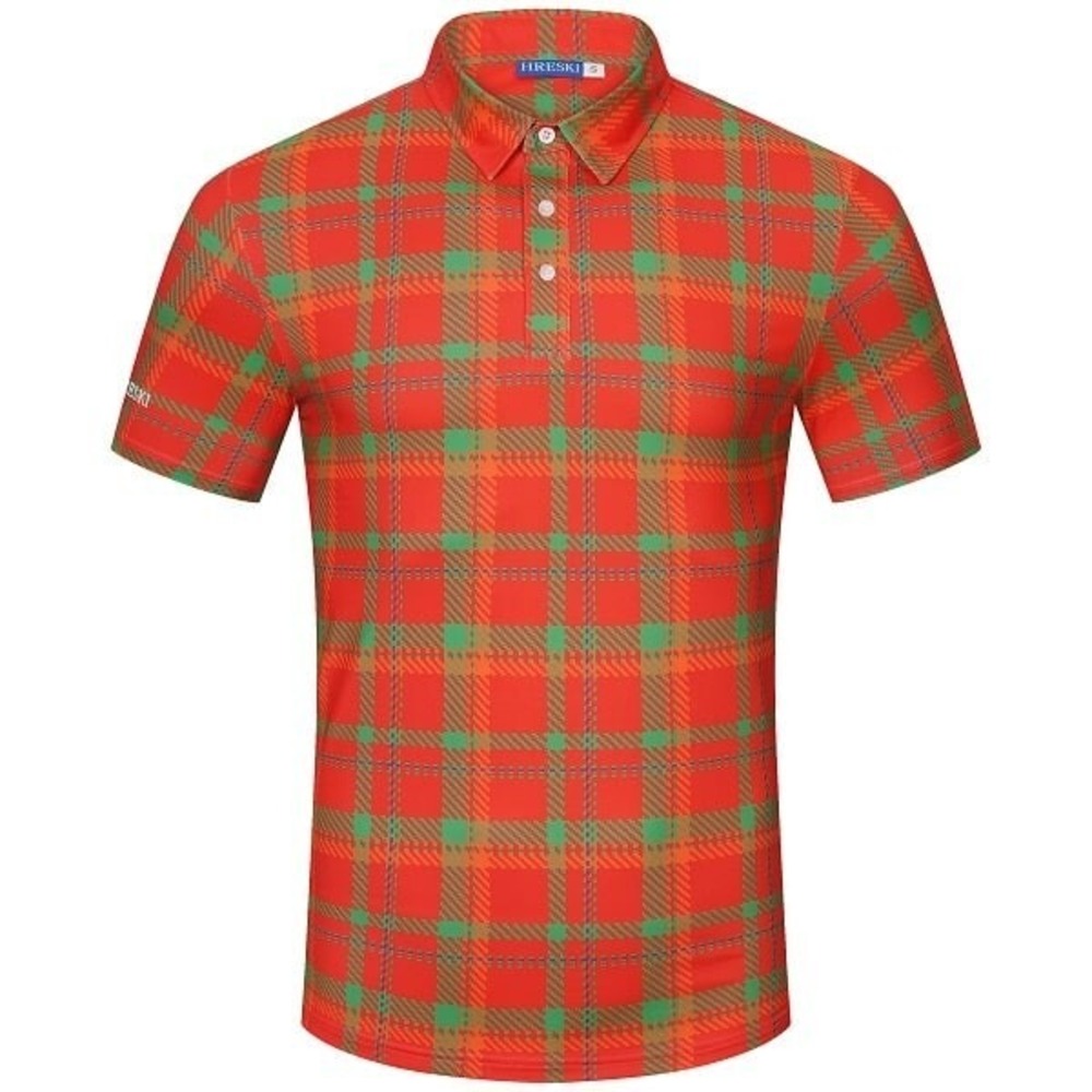 Hreski Polo Shirt Men L Multicolor Tartan Plaid Performance Stretch Short Sleeve